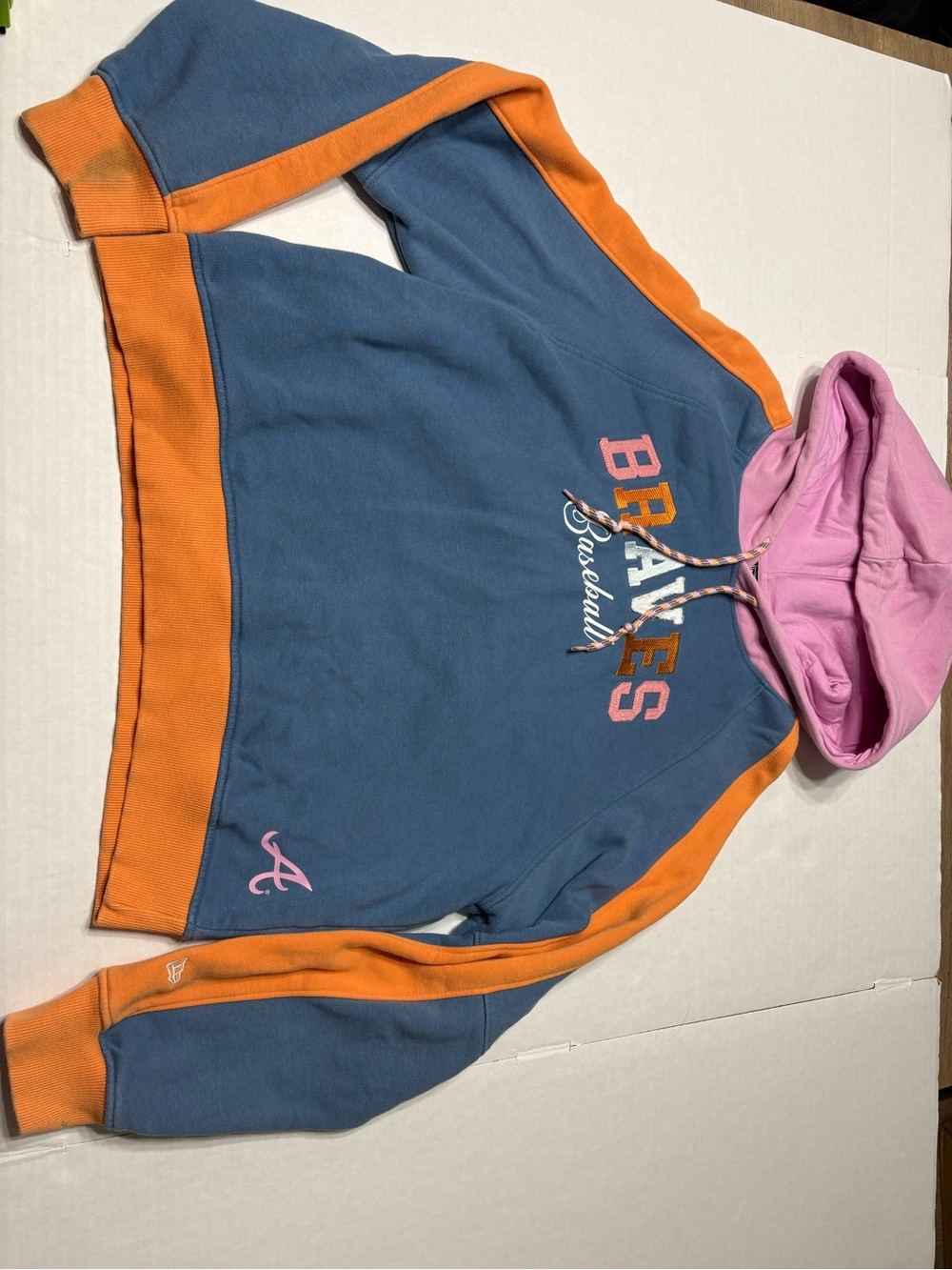 New Era Blue Orange Pink Braves Colorblock Hoodie